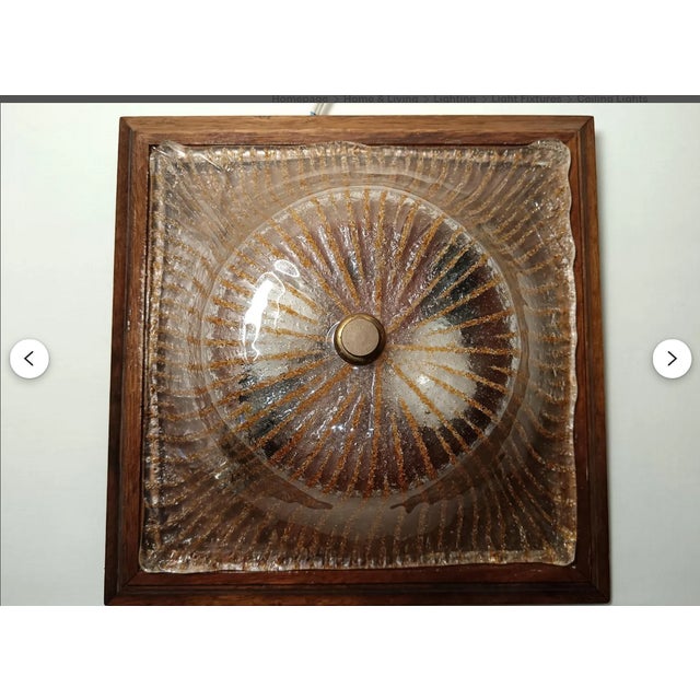Mid-Century Modern Art Deco Style Flush Mount or Wall Light in Wood and Murano Glass attributed to Barovier and Toso, 1960s For Sale - Image 10 of 12