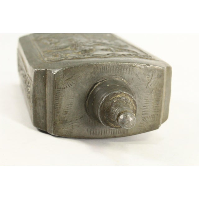 18th C. Ottoman Empire Armenian Pilgrim Pewter Flask With Horsman Hunter, Dog & Deer For Sale - Image 16 of 18