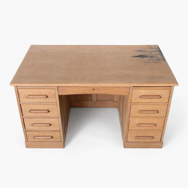 Contemporary Vintage Pine and Oak Twin Pedestal Desk with Drawer For Sale - Image 3 of 12