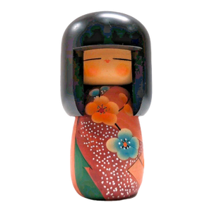 VTG Japanese Sosaku Kokeshi Doll Signed Hand-Painted Wood 5.5" Floral Kimono