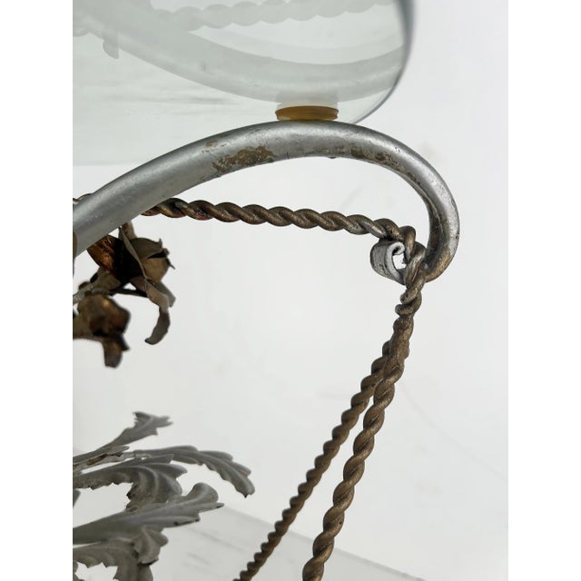 Silver Italian Mid-Century Mixed Metal Wrought Iron Side Tables, Glass Tops, Pair For Sale - Image 8 of 8