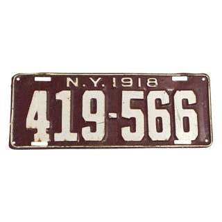 1918 New York License Plate For Sale