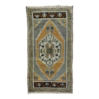 Vintage Gray Turkish Oushak Hand-Knotted Rug, 01'07 X 03'03 For Sale