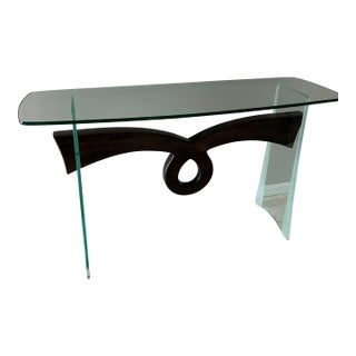 Glass With Floating Wood Centre Hallway/ Entry Table For Sale