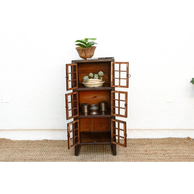 Rustic Antique Lattice Doors Slim Kitchen Cabinet For Sale - Image 3 of 12