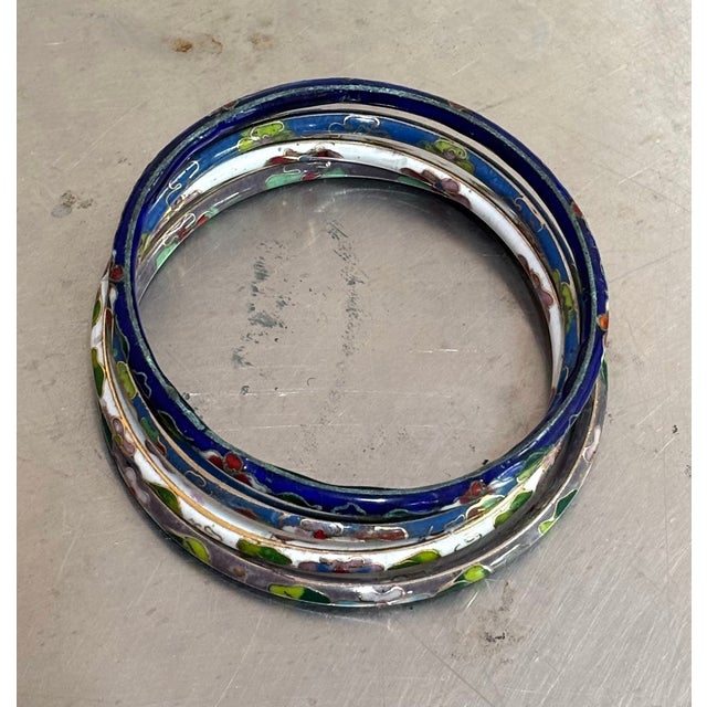Art Deco Set of 4 1930s Cloisonne' Bangle Bracelets For Sale - Image 3 of 5