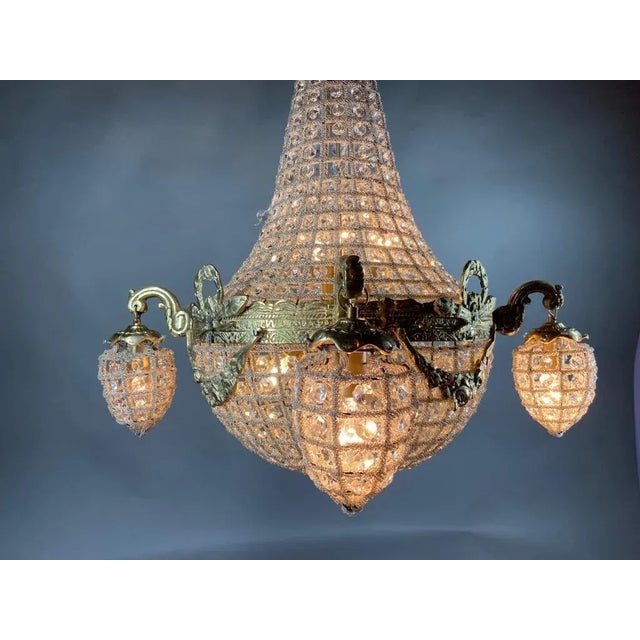 Gold Late 20thC French Louis XVI Gold Swan Beaded Chandelier For Sale - Image 8 of 13