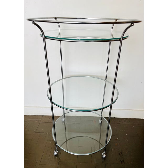 Vintage Mid Century Bar Cart 3 Tiered Chrome and Glass For Sale - Image 9 of 10
