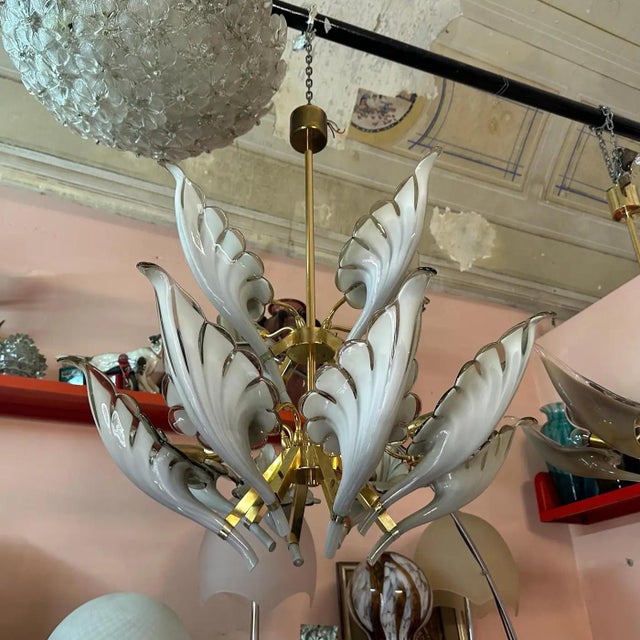 Mid-Century Modern 1970s Mid-Century Modern Brass and Gray Murano Glass Chandelier by Franco Luce For Sale - Image 3 of 11