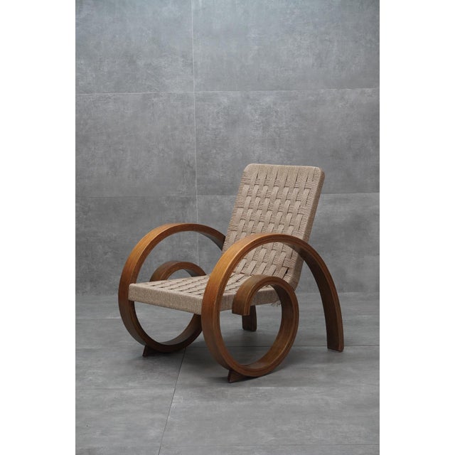 Wood Art Deco Beechwood Lounge Chair with Spiral Armrests and Rope Seat, 1920s For Sale - Image 7 of 7