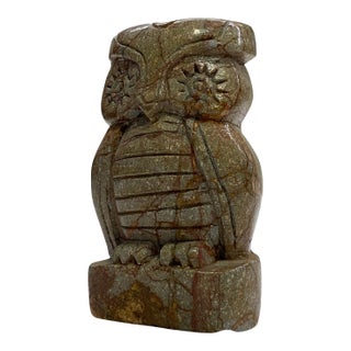 Vintage Hand-Carved Soapstone Owl Sculpture, 1970s For Sale