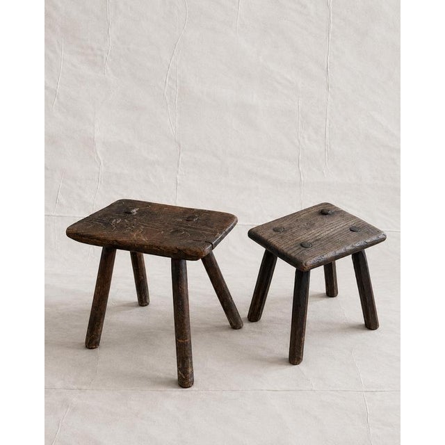 Rustic Primitive Hardwood Milking Stool For Sale - Image 3 of 5