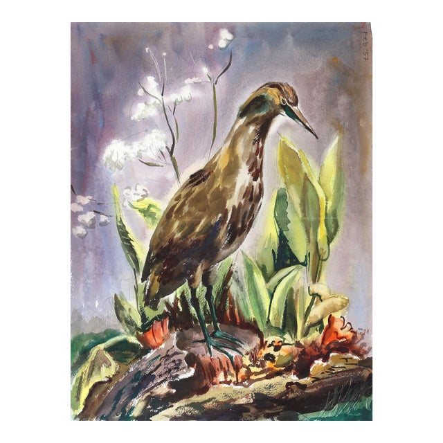 1950s "Bird P6.17" Watercolor Painting by Eve Nethercott For Sale