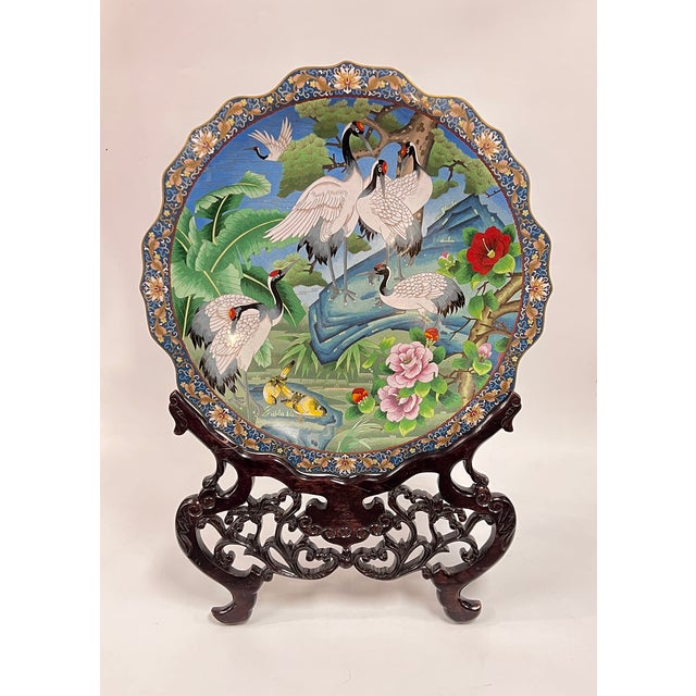Large Meiji Japanese Cloisonne Charger on Stand For Sale In New York - Image 6 of 9