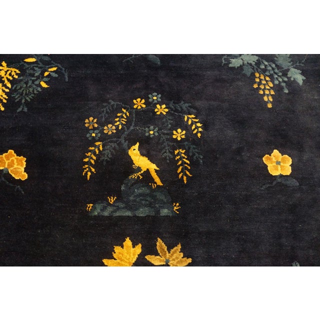 1920s Blue Navy Floral Deco Antique Chinese Peking Rug Handknotted Wool For Sale - Image 4 of 11