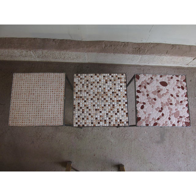 Mid-Century Modern 1960s Mosaic Tile Top End Tables With Steel Frames, Set of Three For Sale - Image 3 of 12
