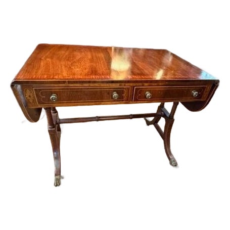 Baker 2 Drawer Furniture Regency Rosewood Drop Leaf Writing Desk Table For Sale