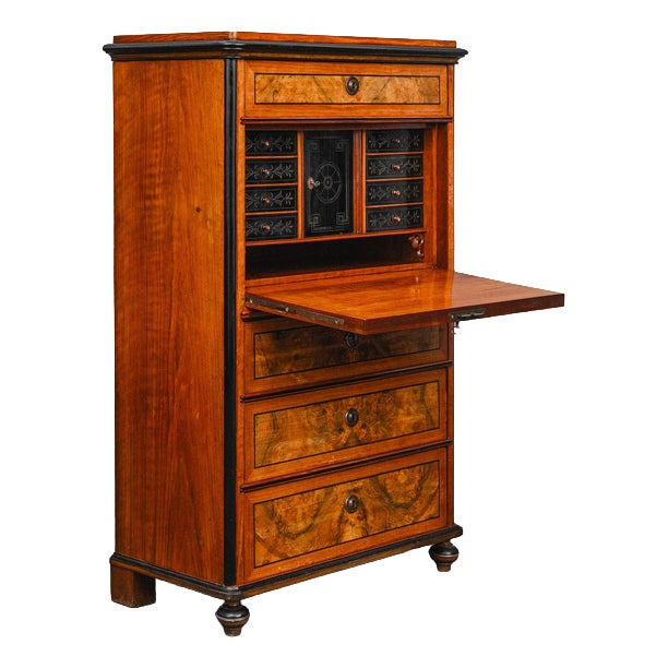 Historicist Civil Secretaire Desk in Walnut, 2nd Half of the 19th Century For Sale