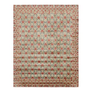 Rug & Kilim’s European Style Rug in Gold With Red and Teal Florals “Samarkand” For Sale