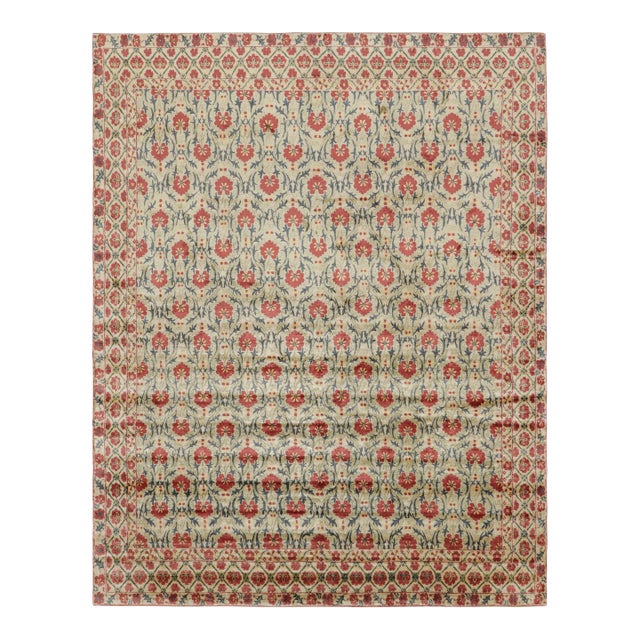 Rug & Kilim’s European Style Rug in Gold With Red and Teal Florals “Samarkand” For Sale