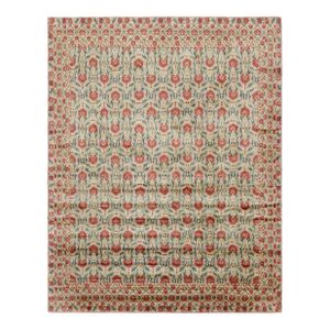 Rug & Kilim’s European Style Rug in Gold With Red and Teal Florals “Samarkand”