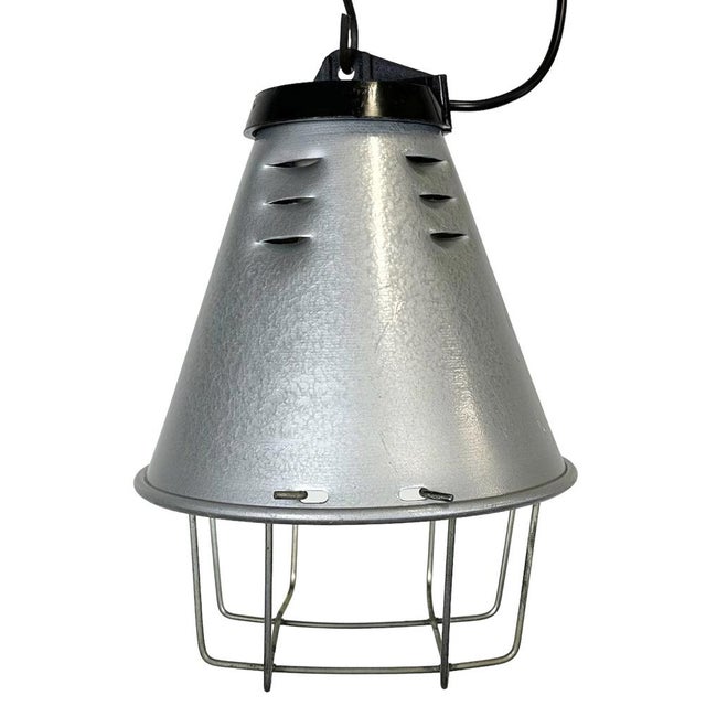 Industrial Grey Aluminium Cage Pendant Lamp, 1970s For Sale - Image 18 of 18