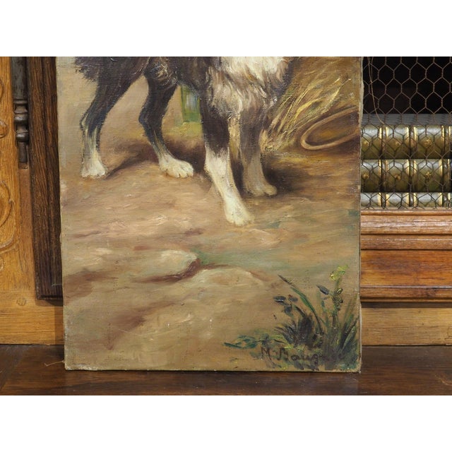 Textile A Working Dog, Signed 19th Century French Oil on Canvas Painting For Sale - Image 7 of 15