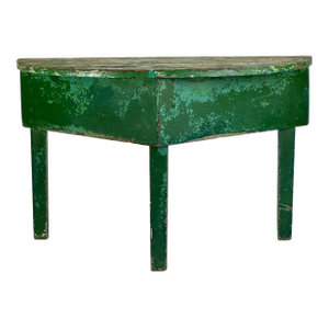 Early 20th Century Demilune Shaped Hand Constructed Wooden Accent Table in Naturally Distressed Avocado Green