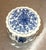 1950s-60s blue/white ceramic asian-style scallop-edge round box. Excellent condition.