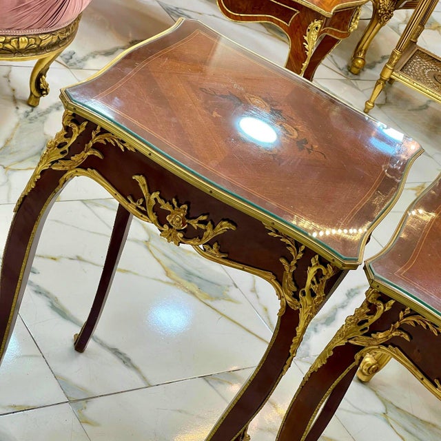 French Style Wooden Coffee Table – Copper Finish With Bronze Accents For Sale - Image 4 of 6