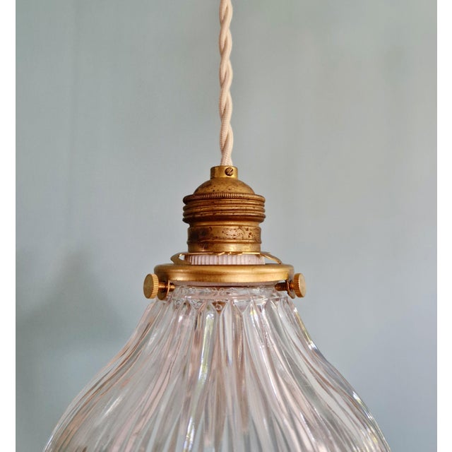 Art Deco Pendant Light in Transparent Grooved Glass from Holophane, 1920s For Sale - Image 6 of 12