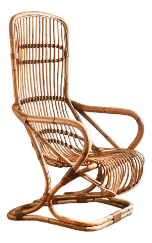 Rattan Armchair with High Backrest, 1970s