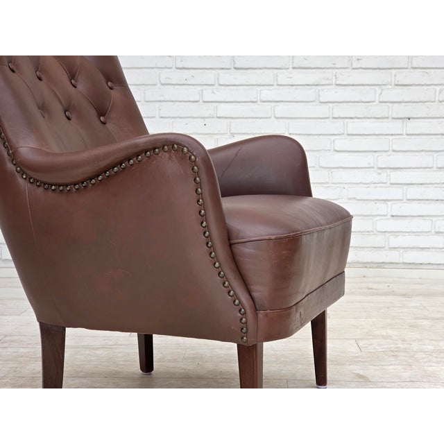 Mid-Century Modern Danish Armchair in Brown Furniture Leather, 1970s For Sale - Image 3 of 18