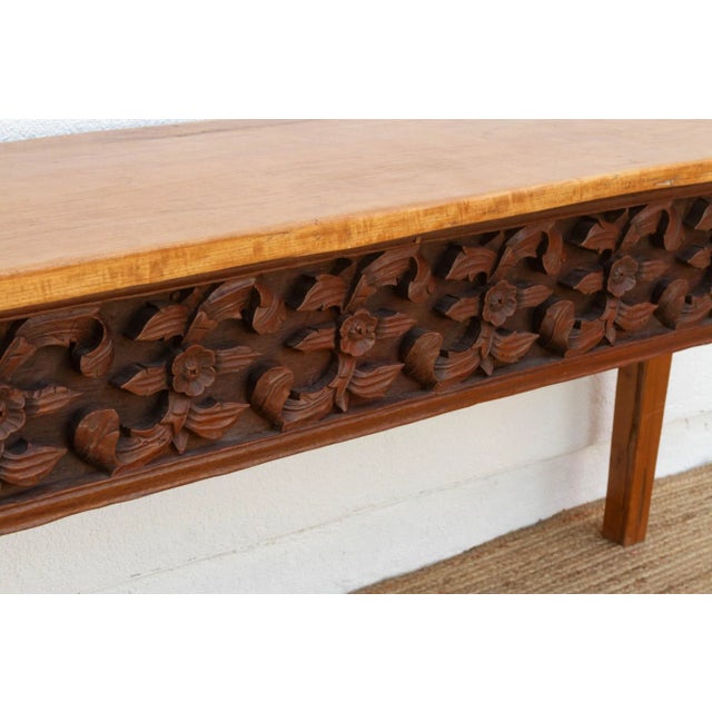 Wood Beautifully Carved Single Slab Top Teak Console For Sale - Image 7 of 11
