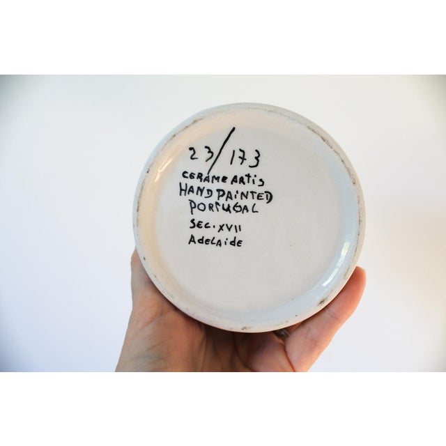 Vintage Hand-Painted Portuguese Ceramic Canister or Trinket Pot For Sale - Image 9 of 10