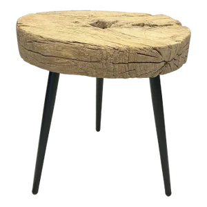 19" Vintage Rustic Thick Old Wheel Round Tri Legs Side Table Ws4308S