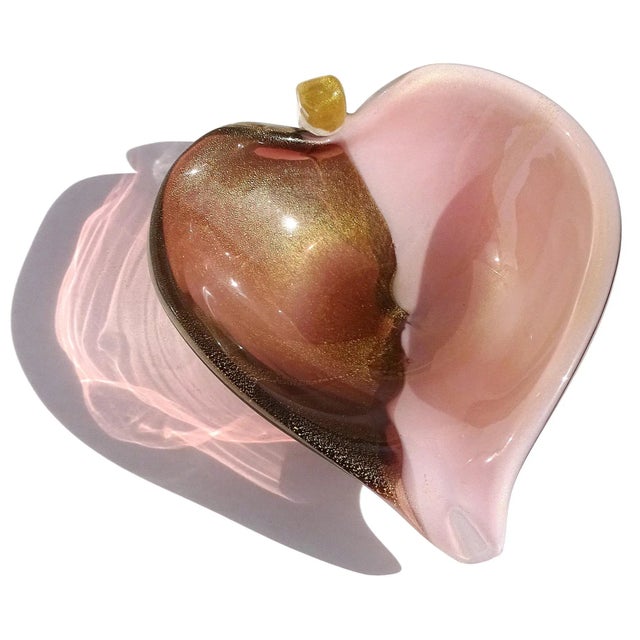Mid-Century Modern Vintage Murano Gold Fleck Amethyst Purple Calla Lily Italian Art Glass Decorative Vide Poche Bowl For Sale - Image 3 of 10