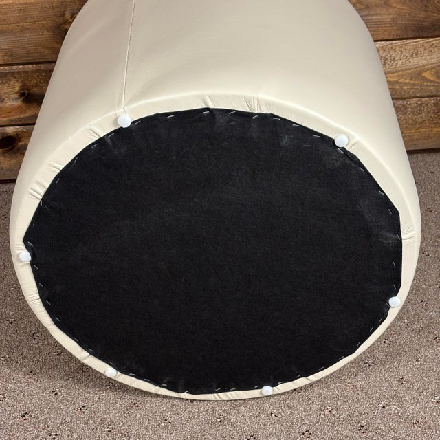 Animal Skin New Round Cream Italian Leather Ottoman Made in Usa 21 Inch Diameter Footstool Accent Decor For Sale - Image 7 of 8