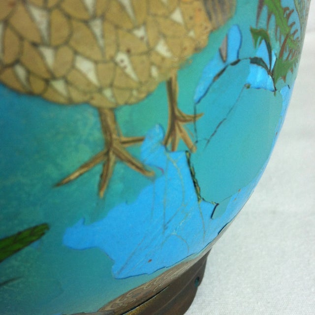 Turquoise 1910s Blue Floral Bird Cloisonne Vase For Sale - Image 8 of 12
