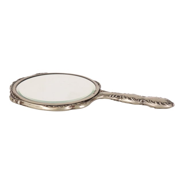 Art Nouveau Style Hand Mirror in White Metal, France, 1940s For Sale - Image 9 of 13