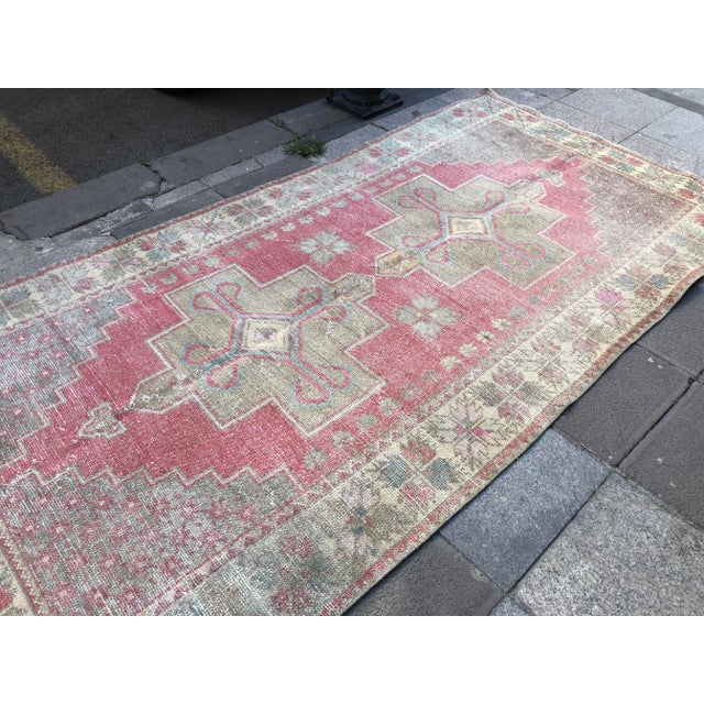 Salmon Handmade Tribal Vintage Floral Rug For Sale - Image 8 of 11
