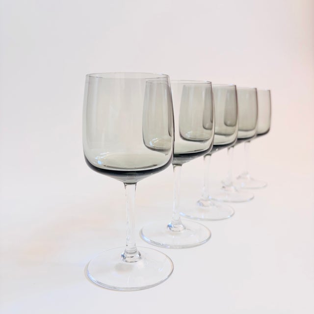 Mid-Century Modern Mid Century "Cora" Smoke Glass Wine Glasses by Peill & Putzler, Germany - 5 Ounces - Set of 5 For Sale - Image 3 of 9