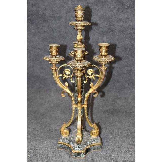 Pair 1920's French Louis XV Style Marble and Bronze Candelabras For Sale - Image 4 of 9