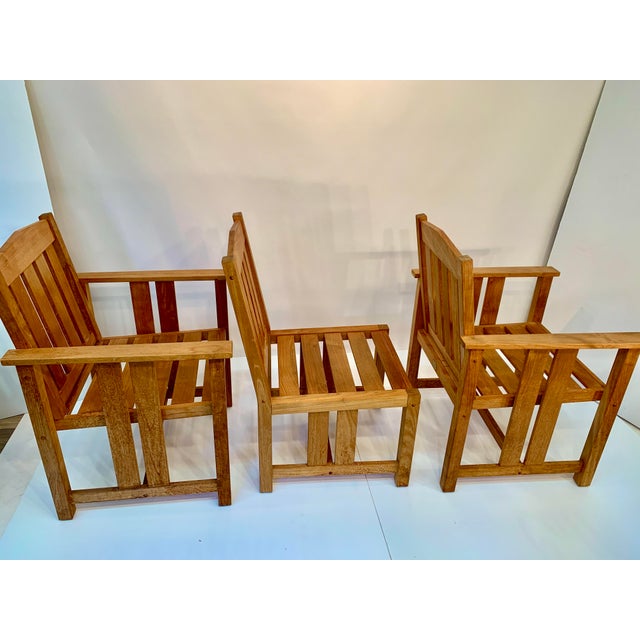 1990s Brown Jordan Mission Teak Patio Set With Table and Six Chairs