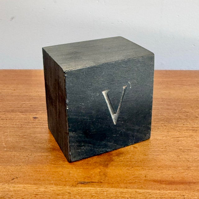 Late 20th Century Modern Slate Stone Paperweight Cube With Initial “V” For Sale - Image 5 of 7