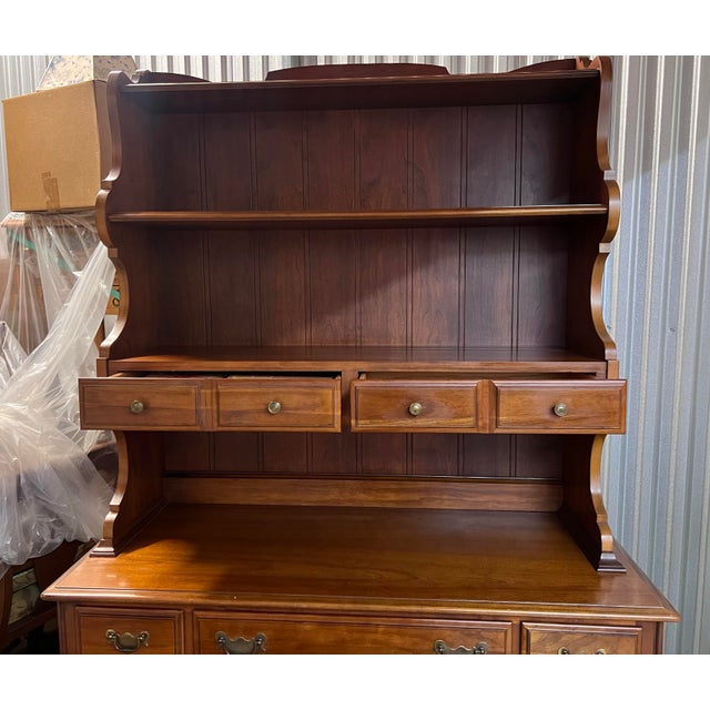 Wood 1960s Drexel Heritage Mid-Century Buffet and Hutch in Solid Cherry For Sale - Image 7 of 8