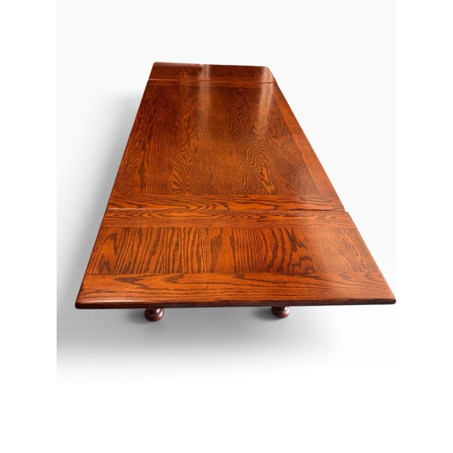 Professionally Restored 1930s Jacobean Revival (William and Mary Style) Solid Oak Draw-Leaf Dining Table For Sale - Image 4 of 12