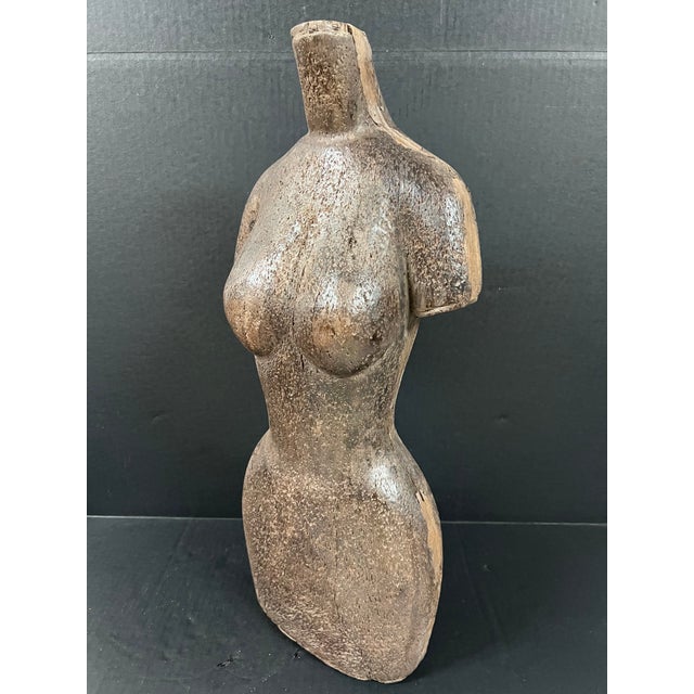 Brown Late 20th Century Carved Solid Wood Female Torso Sculpture For Sale - Image 8 of 10
