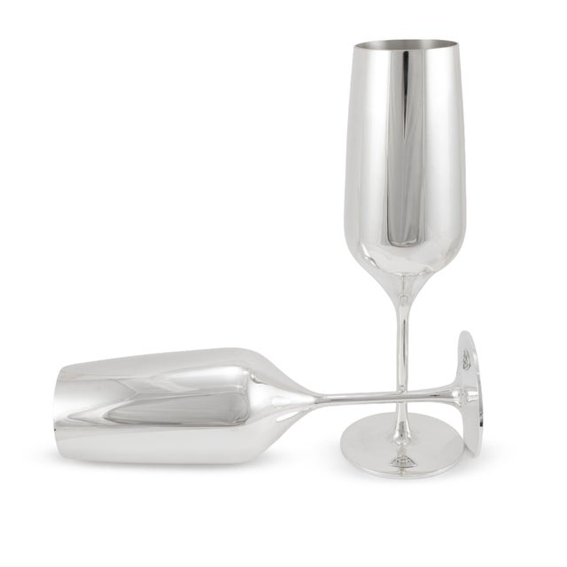 Modern Maybach by Robbe & Berking Pair of Silver Plated Champagne Flute For Sale - Image 3 of 7