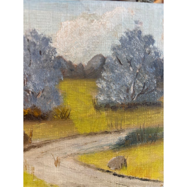 Impressionist Vintage MCM Impressionist Landscape Oil Painting – Blossoming Trees & Yellow Meadow, Signed A. Novotny, 5x7 For Sale - Image 3 of 6